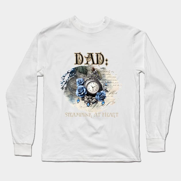 Dad: Steampunk At Heart Vintage Clock - Golden Version Long Sleeve T-Shirt by Té de Chocolate